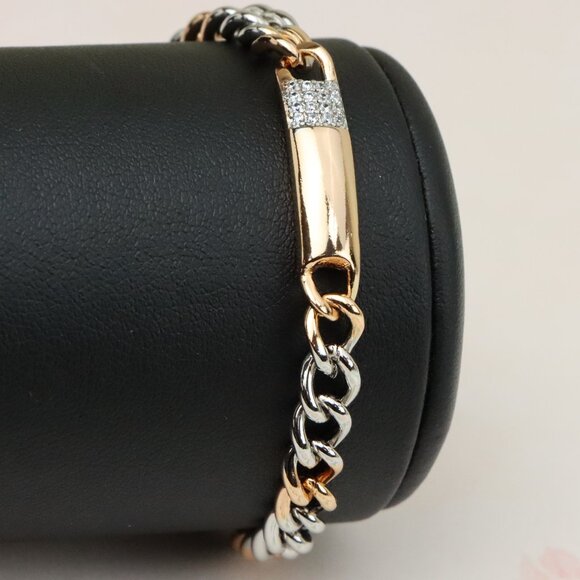 "Rose Gold & Silver Chain Bracelet with Crystal Accent Bar, XPBL0836 - Picture 1 of 13